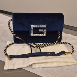 Gucci Velvet Crystal square G shoulder bag  (544242) (Royal Blue)
